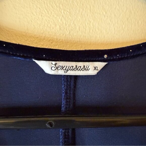 Blue Cowl Neck Long Sleeve Bodycon Dress - Picture 4 of 5